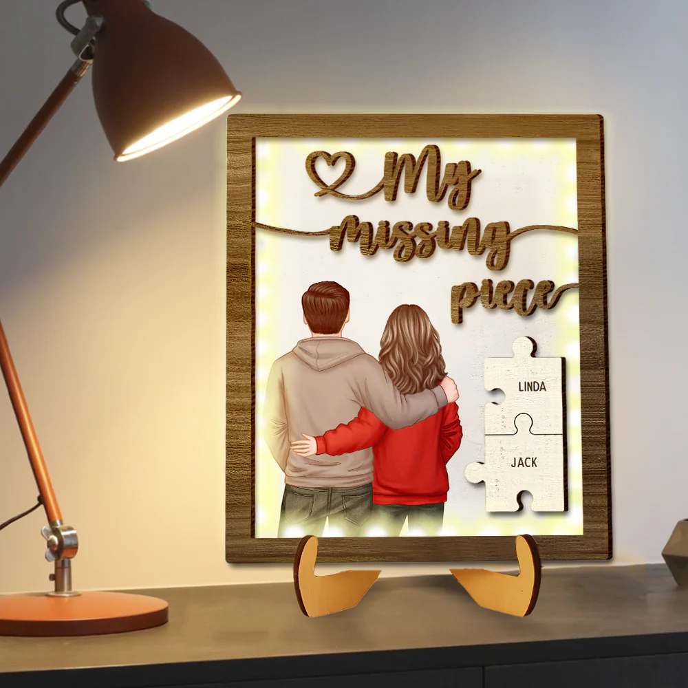Personalized LED Wooden Plaque - Custom Couple Puzzle Names Gift - Image 3