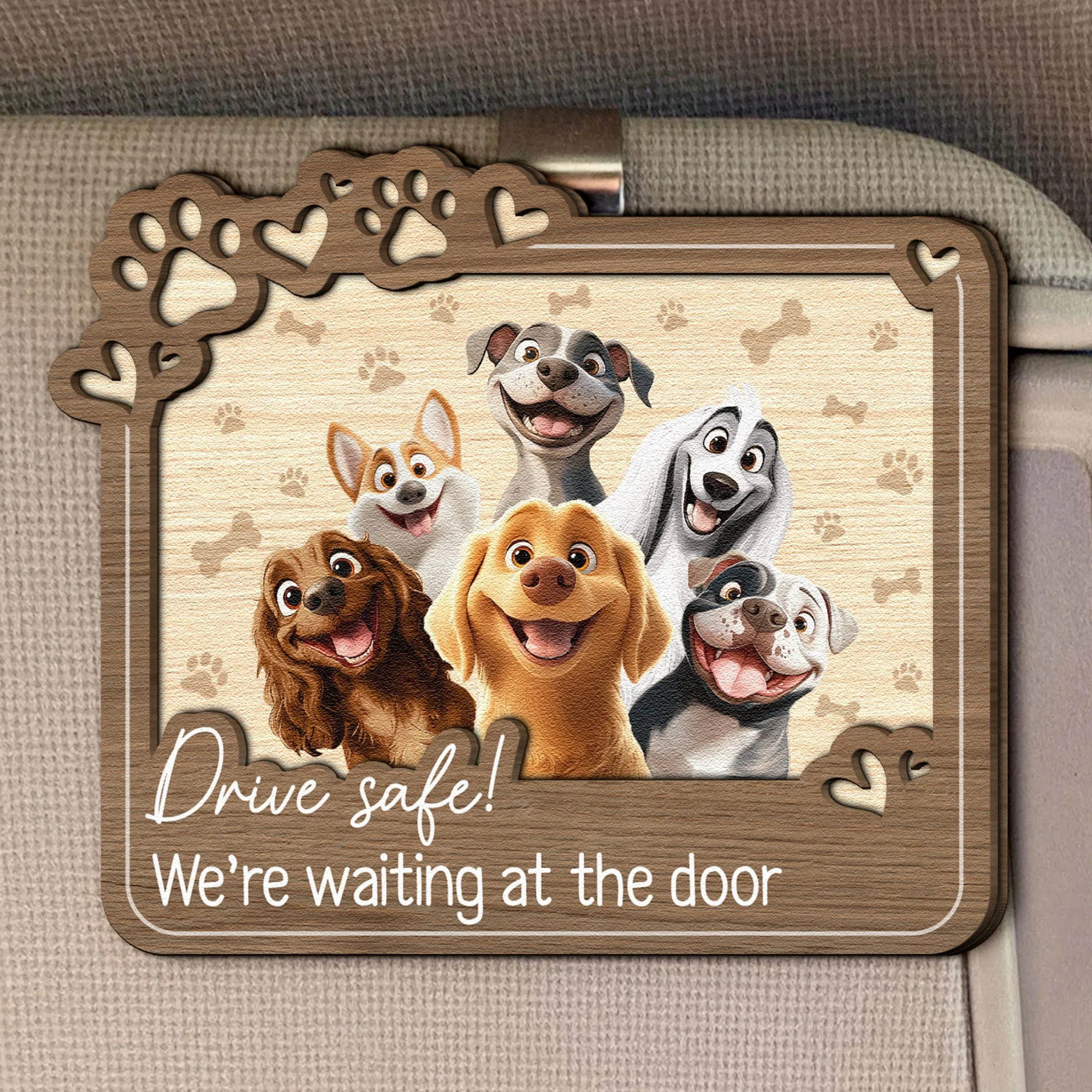 Drive Safe, We’re Waiting – Personalized Dog-Themed Car Visor Clip for Pet Owners - Image 4
