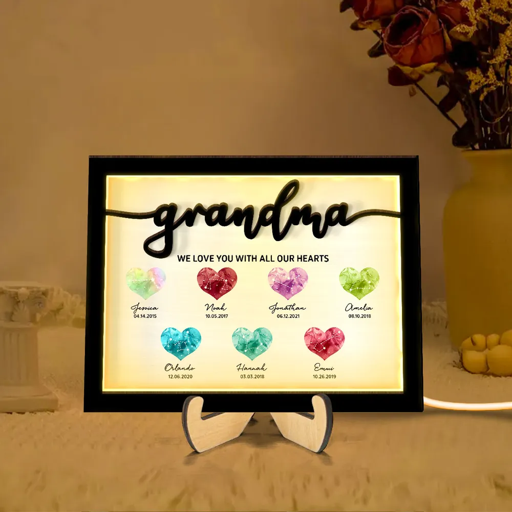 Sentimental LED Wooden Plaque for Grandma or Mom – Illuminated Family Heart Design with Personalizable Names & Dates - Perfect for Family Gifts - Image 5