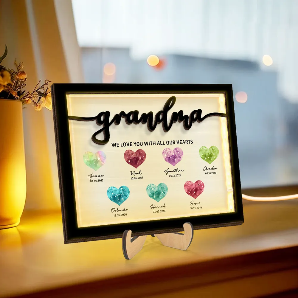 Sentimental LED Wooden Plaque for Grandma or Mom – Illuminated Family Heart Design with Personalizable Names & Dates - Perfect for Family Gifts - Image 7