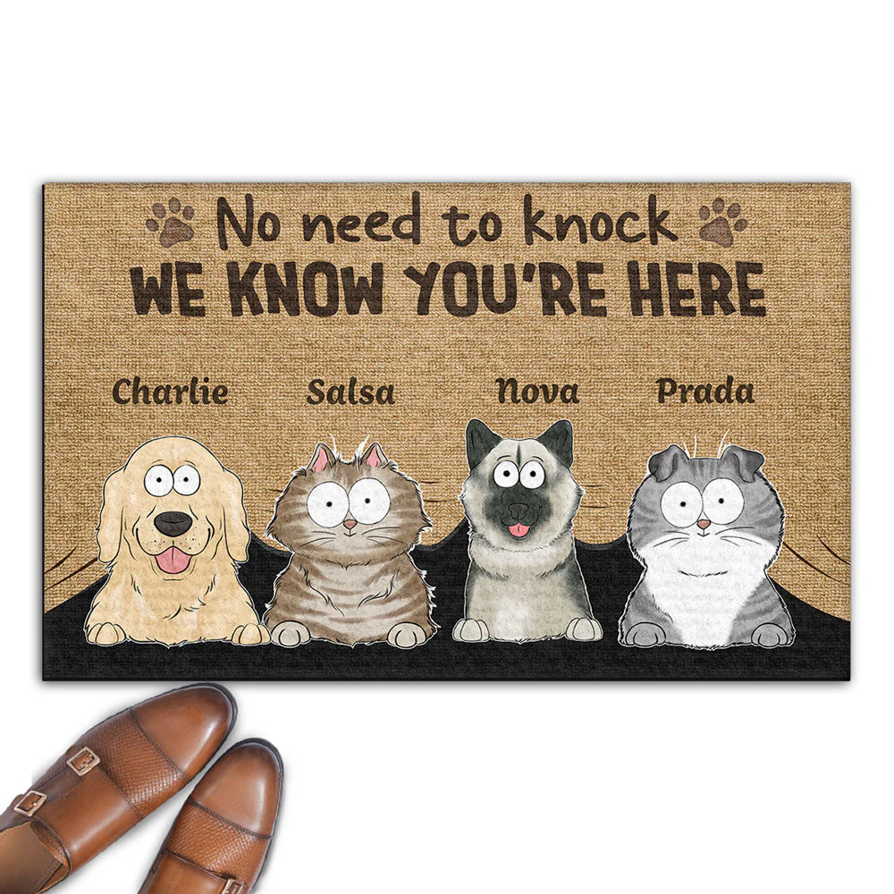 Personalized Pet Doormat – Funny 'No Need to Knock' Welcome Mat with Custom Dog & Cat Names – Perfect Gift for Dog & Cat Lovers, Housewarming Decor - Image 5