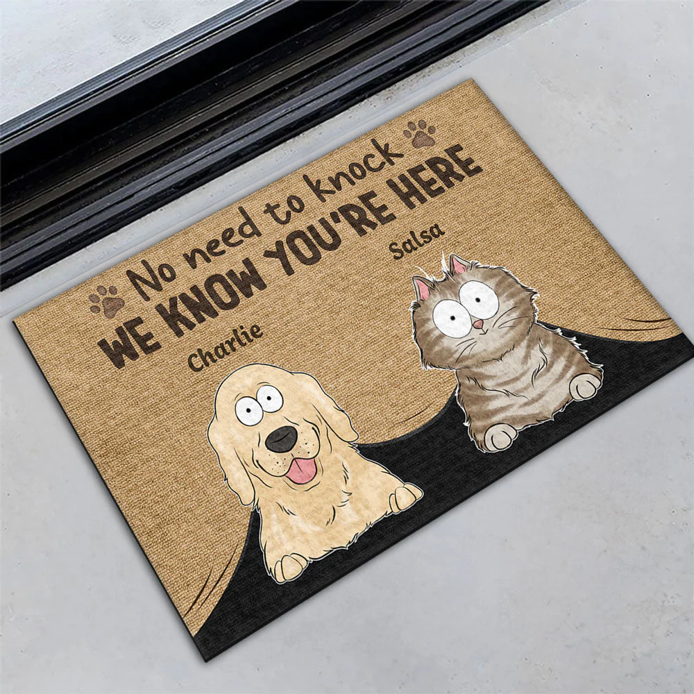 Personalized Pet Doormat – Funny 'No Need to Knock' Welcome Mat with Custom Dog & Cat Names – Perfect Gift for Dog & Cat Lovers, Housewarming Decor - Image 7