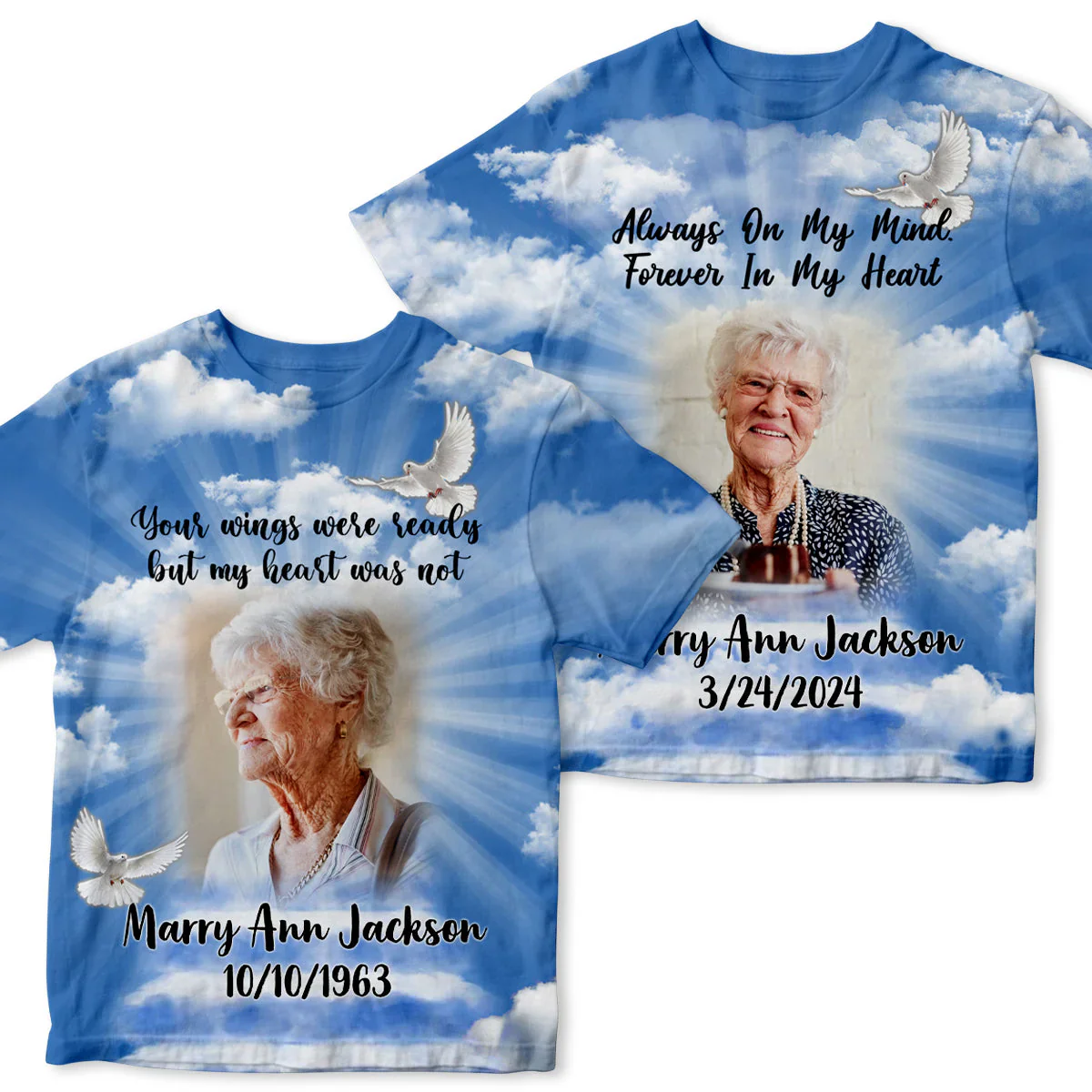 Custom Memorial Classic Tee - Photo & Name Tribute - "Always on My Mind, Forever in My Heart" - Meaningful Keepsake Shirt - Image 2