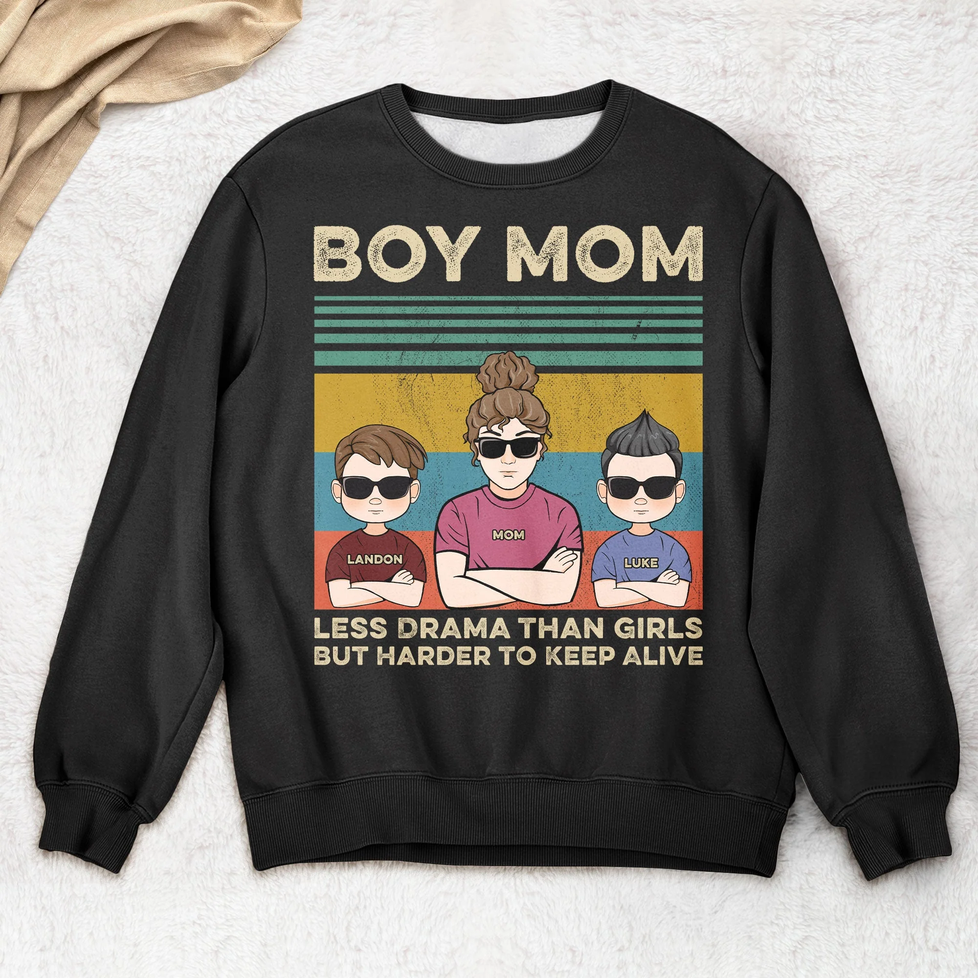 Boy Mom Retro Graphic Shirt - Personalized Family Matching Outfit for Cool Moms and Sons - Custom Name Gift - Image 6