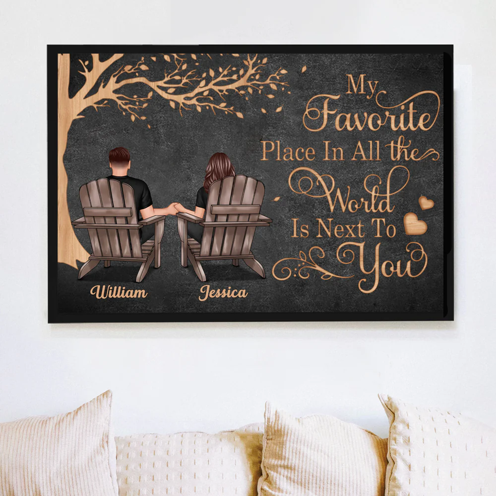 Back View Couple Sitting Under Tree – Personalized Poster, Keychain, Plaque, Pillow & More, Anniversary Gift for Him or Her - Image 8