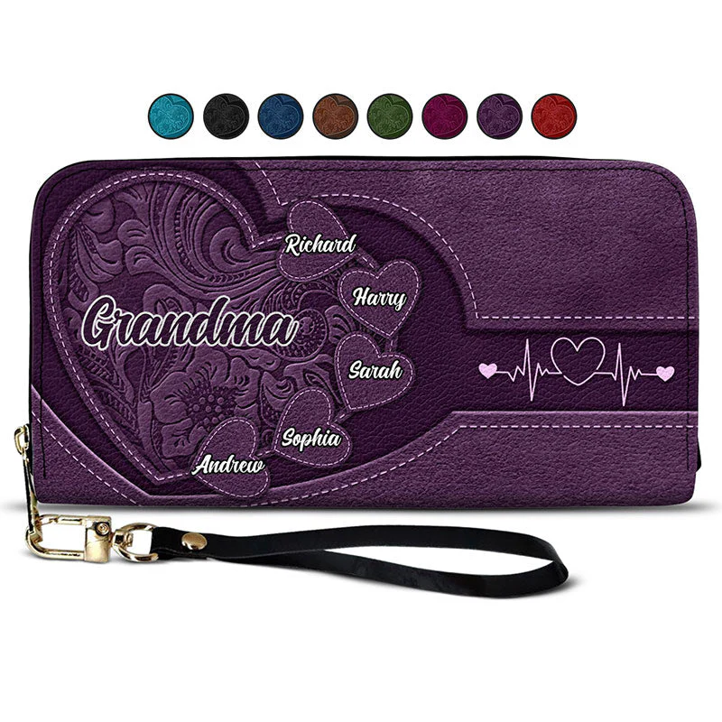 Custom Leather Wallet – Beautiful Leather Long Wallet with Heartfelt Grandkids' Names – The Perfect Gift for Grandma - Image 4