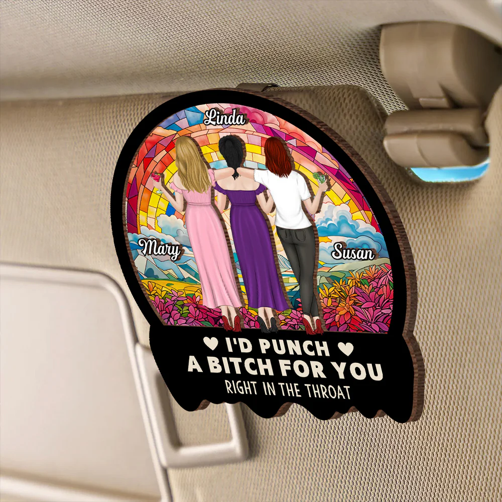 Best Friend Car Hanger – 'I'd Punch a B*h for You' – Funny and Meaningful Visor Clip for Sisters & Close Friends - Image 2