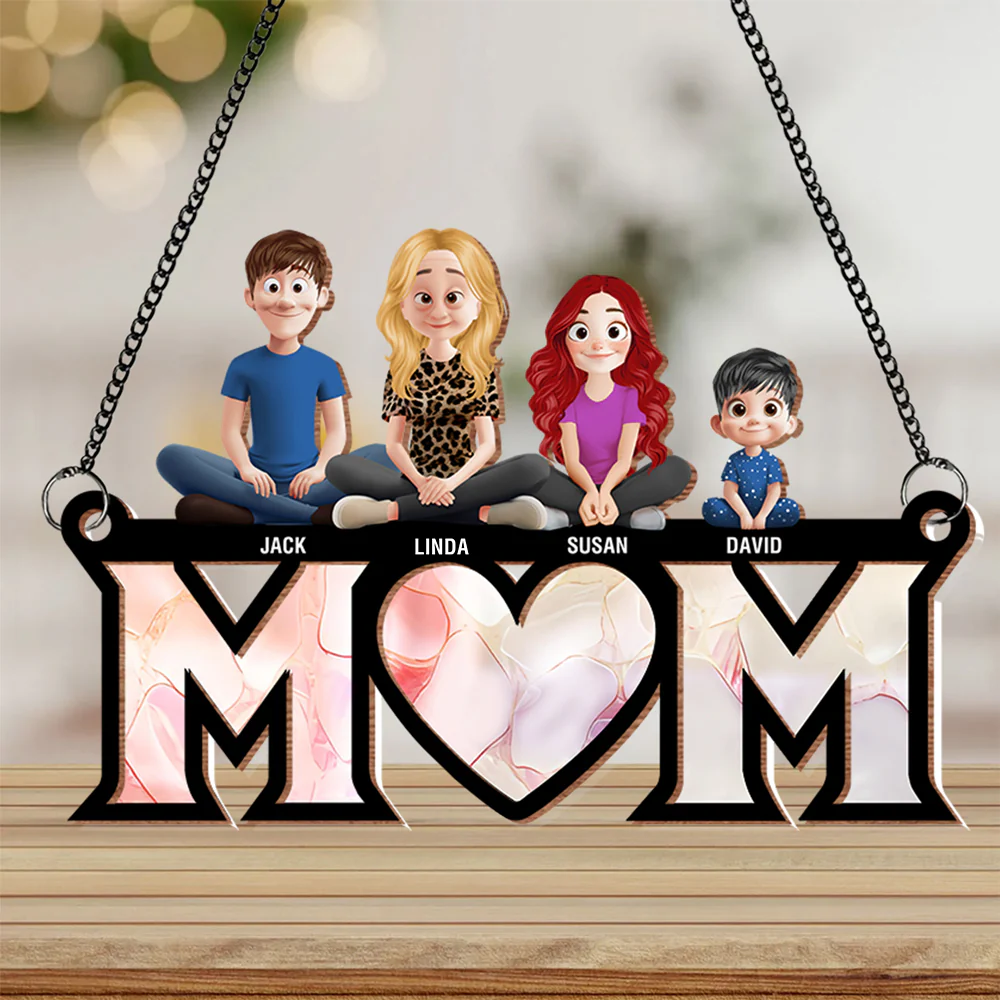 Personalized Wood and Acrylic Layered Ornament – Custom 'MOM' Hanging Ornament with Names of Children – Unique Gift for Mother’s Day, Birthdays, or Special Occasions - Image 5