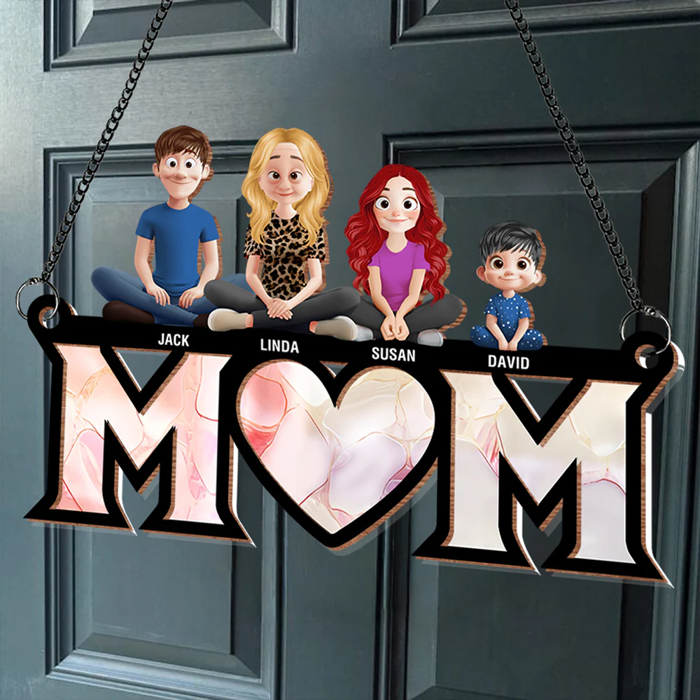 Personalized Wood and Acrylic Layered Ornament – Custom 'MOM' Hanging Ornament with Names of Children – Unique Gift for Mother’s Day, Birthdays, or Special Occasions - Image 6