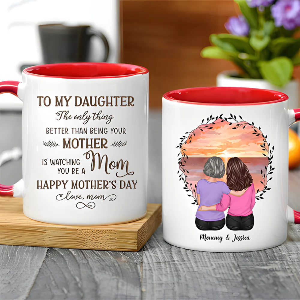 Beach Sunset Mother and Daughter Hugging Back View – Personalized Cup, Poster, Keychain, Ornament & More, Sentimental Mother’s Day Gift for Daughter - Image 3