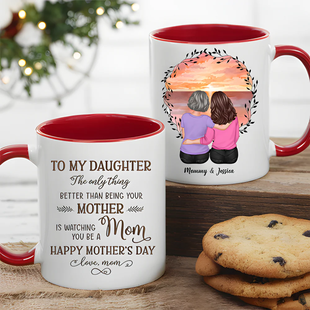 Beach Sunset Mother and Daughter Hugging Back View – Personalized Cup, Poster, Keychain, Ornament & More, Sentimental Mother’s Day Gift for Daughter - Image 4