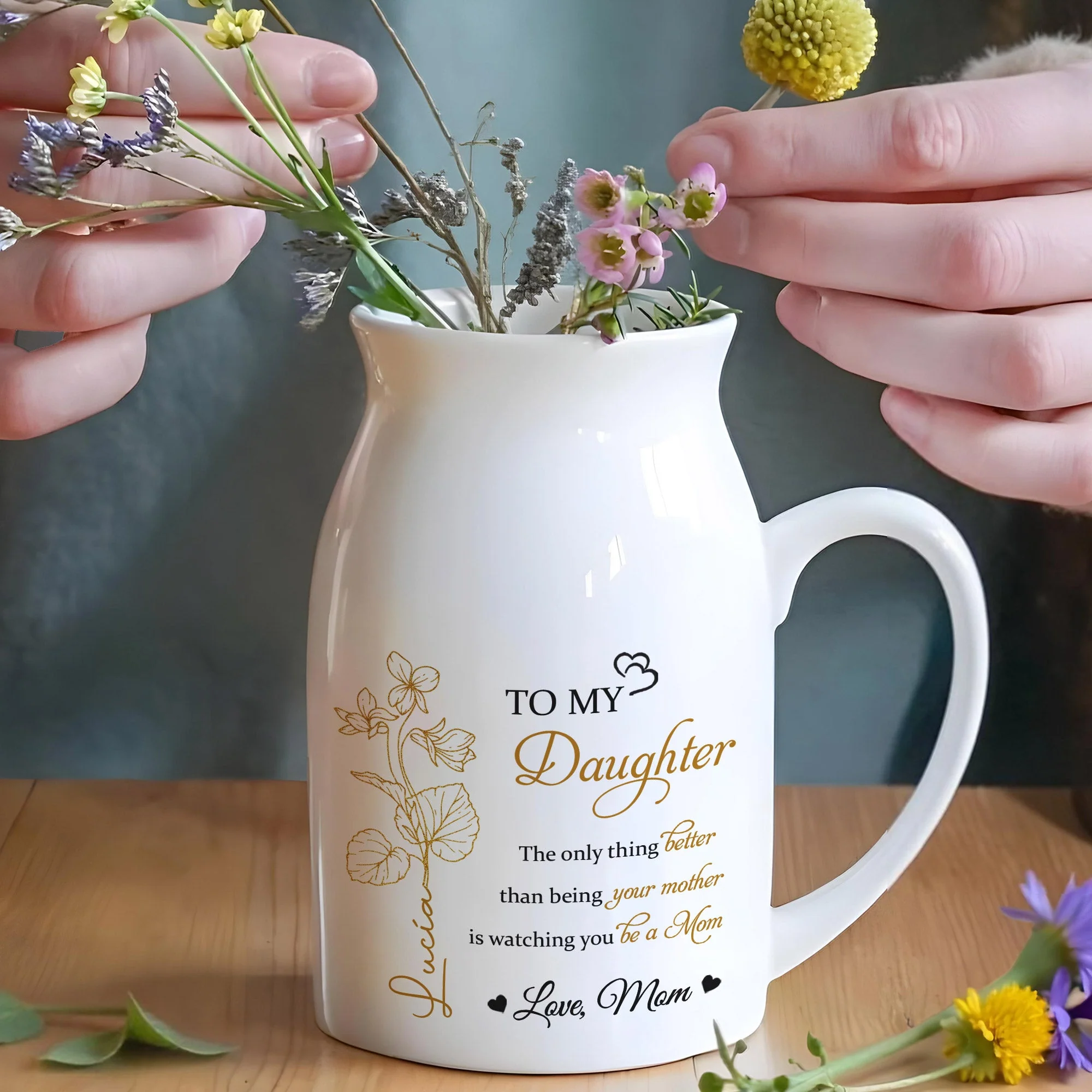 Personalized Handled Vase & Ceramic Mug - Heartfelt Gift for Daughter from Mom – Elegant Keepsake for Mother's Day & Special Occasions - Image 9