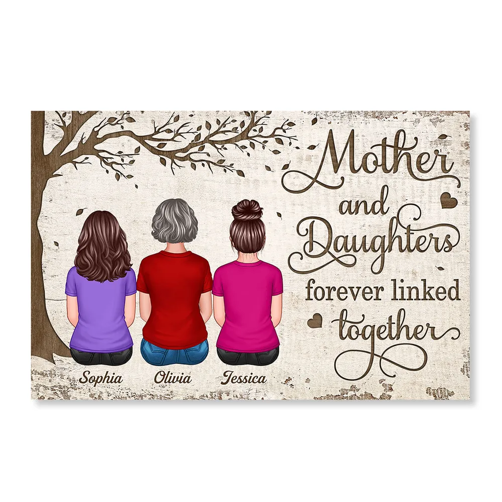 Mother and Daughters Forever Linked Together – Heartfelt Gift for Mom with Personalized Names, Poster, Keychain, Plaque, Pillow, Blanket, Cup, and More for Mother’s Day - Image 4