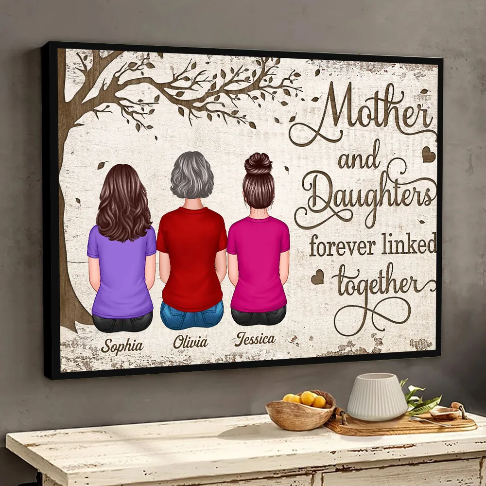 Mother and Daughters Forever Linked Together – Heartfelt Gift for Mom with Personalized Names, Poster, Keychain, Plaque, Pillow, Blanket, Cup, and More for Mother’s Day - Image 6