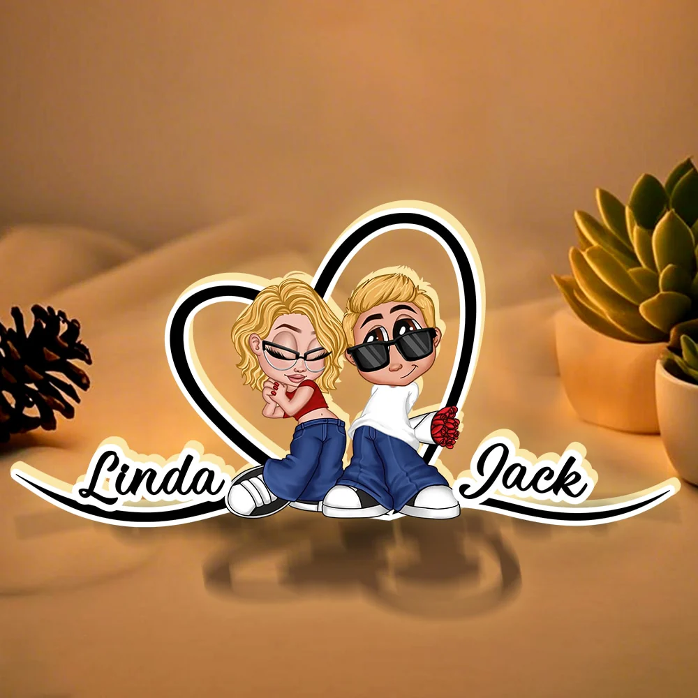 Custom LED Plaque - Adorable Couple with Romantic Heart Scene - Unique Gift for Boyfriend & Girlfriend - Image 2