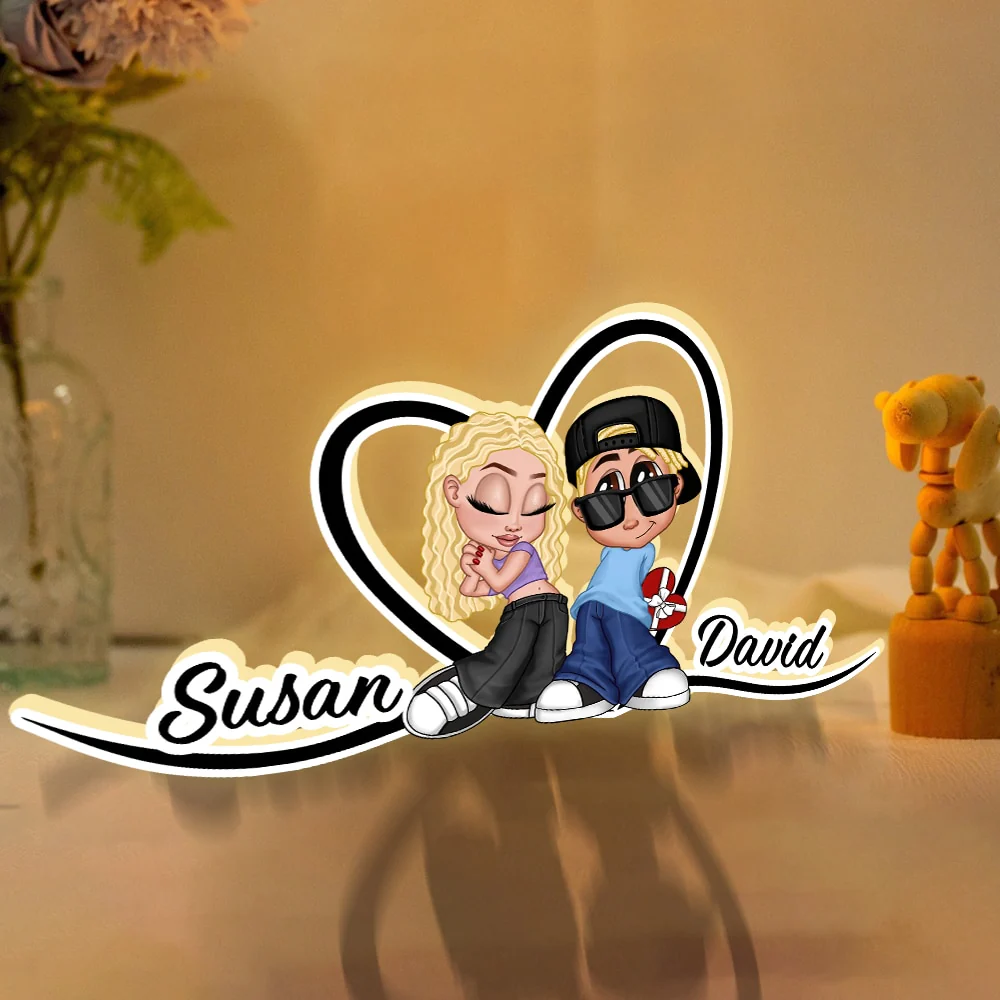 Custom LED Plaque - Adorable Couple with Romantic Heart Scene - Unique Gift for Boyfriend & Girlfriend - Image 3