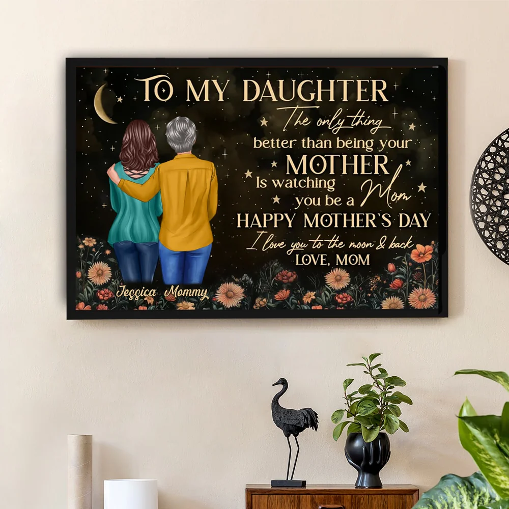 Vintage Floral Moon To My Daughter From Mom Happy Mother's Day Personalized Poster, Keychain, Plaque, Pillow, Ornament & More, Heartfelt Mother's Day Gift for Daughter