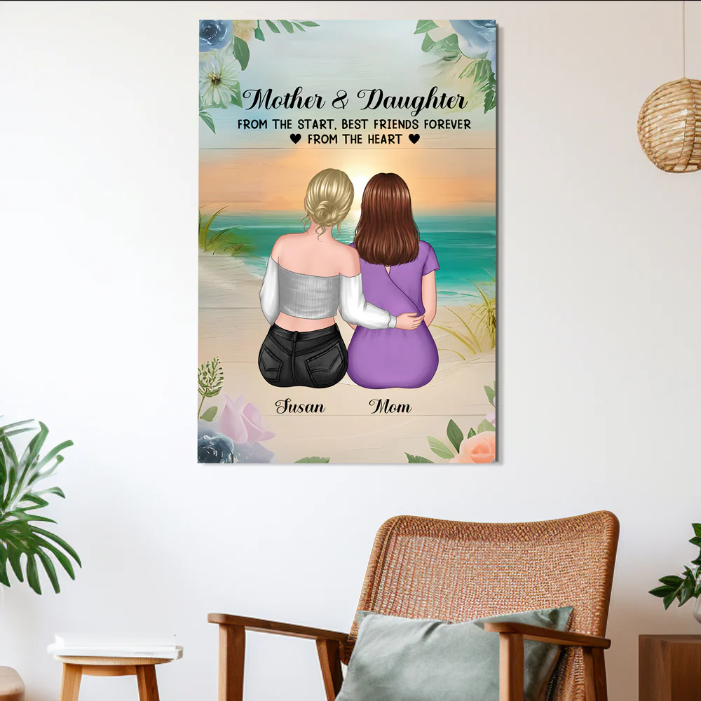 Custom Poster for Mom & Daughter - Hugging on the Beach - Heartfelt Gift for Mother's Day & Birthday