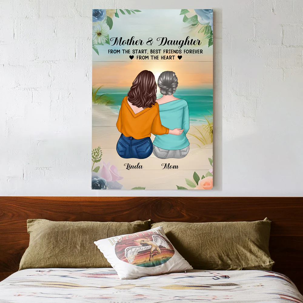 Custom Poster for Mom & Daughter - Hugging on the Beach - Heartfelt Gift for Mother's Day & Birthday - Image 2