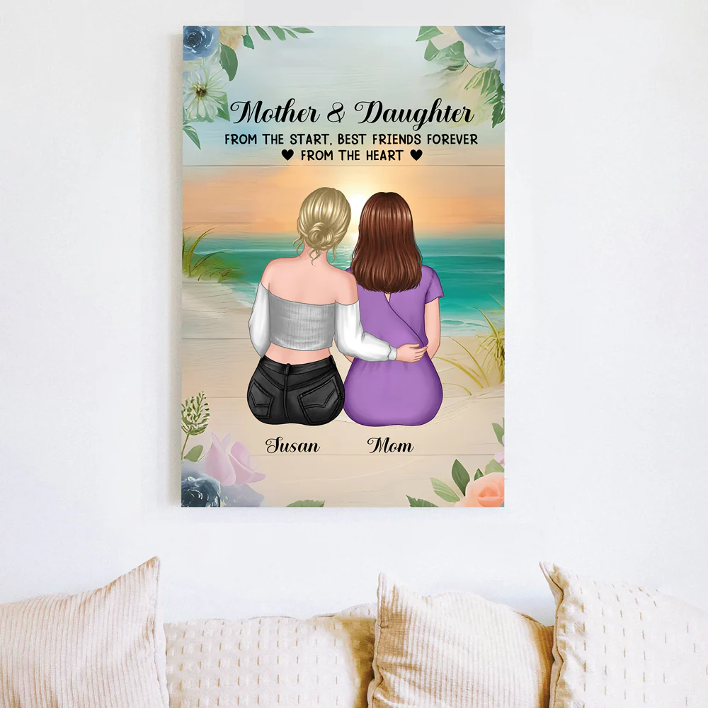 Custom Poster for Mom & Daughter - Hugging on the Beach - Heartfelt Gift for Mother's Day & Birthday - Image 3