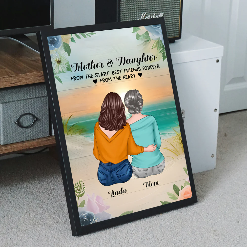 Custom Poster for Mom & Daughter - Hugging on the Beach - Heartfelt Gift for Mother's Day & Birthday - Image 4