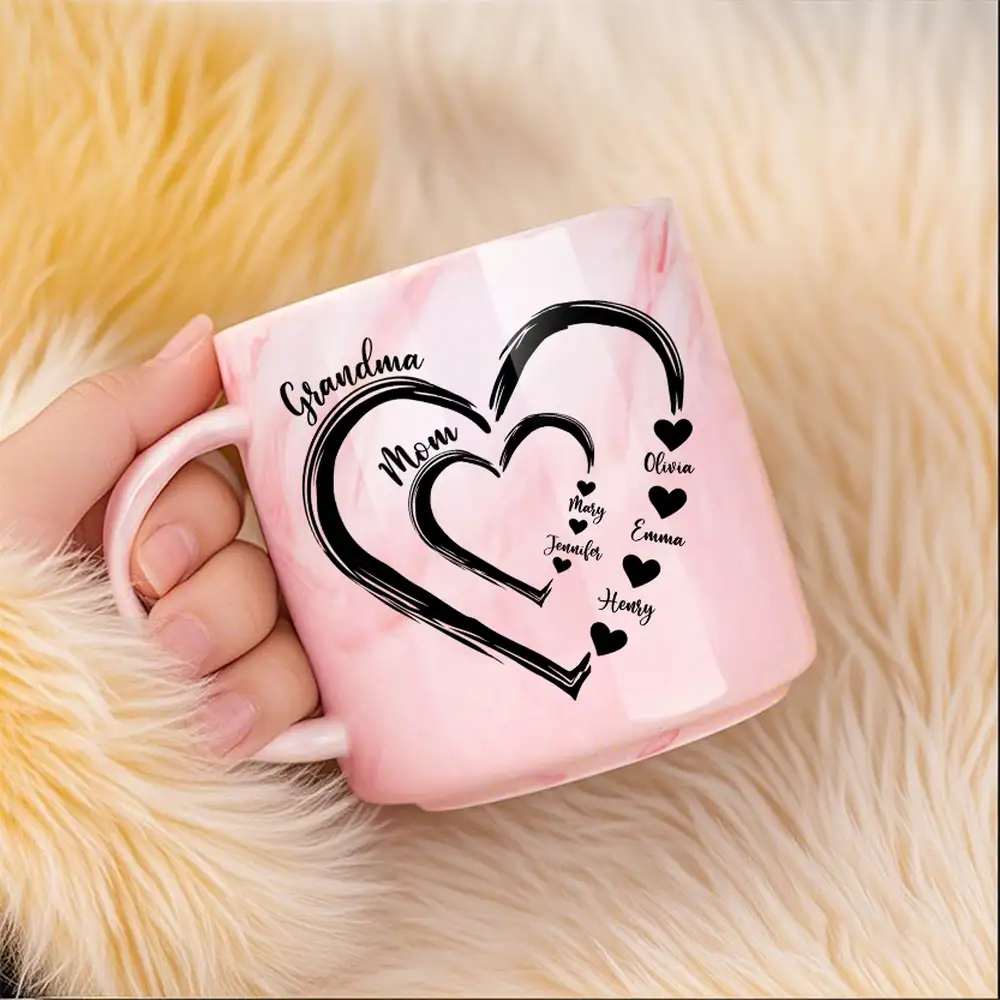 Mom Grandma Sweethearts – Personalized Marble Mug with Custom Family Names, Thoughtful Gift for Mother's Day - Image 2