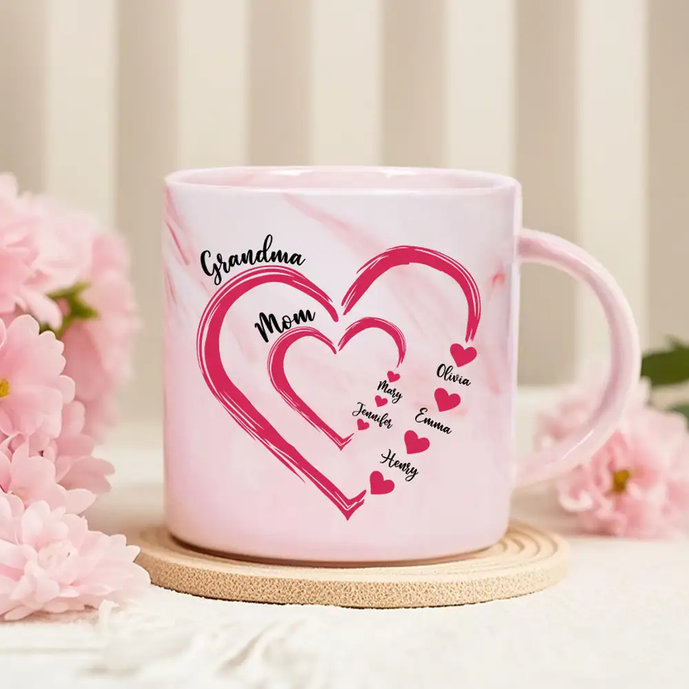 Mom Grandma Sweethearts – Personalized Marble Mug with Custom Family Names, Thoughtful Gift for Mother's Day - Image 3