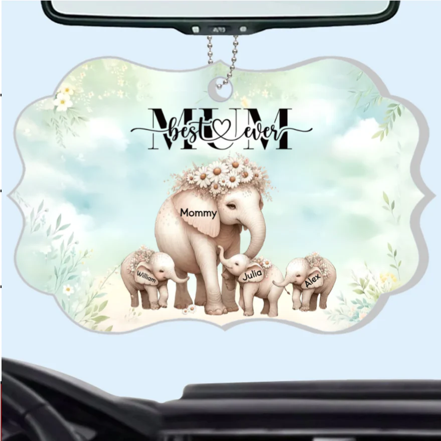 Personalized Mom Elephant Ornament – Custom Car Hanger for Mother - Image 2