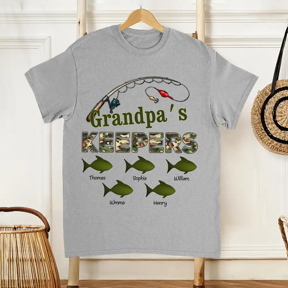 Grandpa's Keepers Camouflage Fishing Shirt – Personalized 2026 Father's Day Gift with Kids' Names