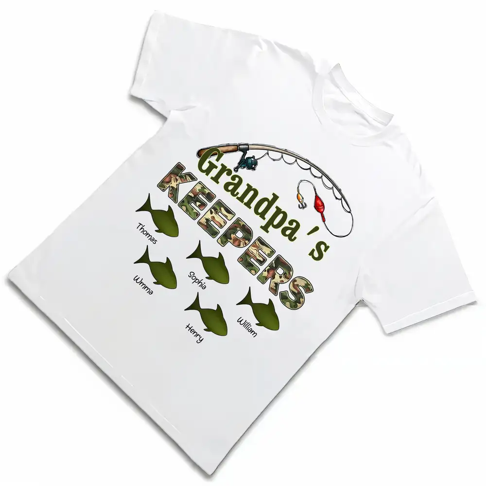 Grandpa's Keepers Camouflage Fishing Shirt – Personalized 2026 Father's Day Gift with Kids' Names - Image 2
