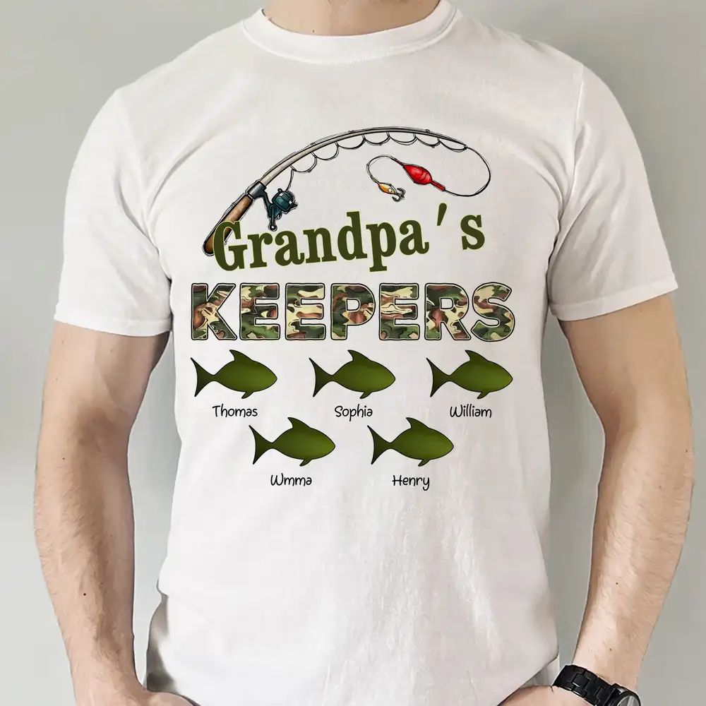Grandpa's Keepers Camouflage Fishing Shirt – Personalized 2026 Father's Day Gift with Kids' Names - Image 3
