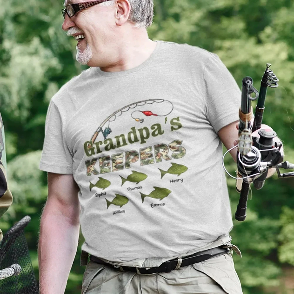 Grandpa's Keepers Camouflage Fishing Shirt – Personalized 2026 Father's Day Gift with Kids' Names - Image 4