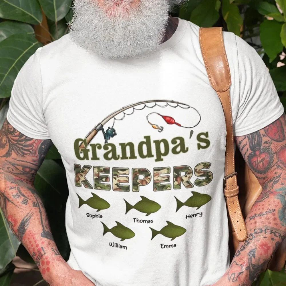 Grandpa's Keepers Camouflage Fishing Shirt – Personalized 2026 Father's Day Gift with Kids' Names - Image 5