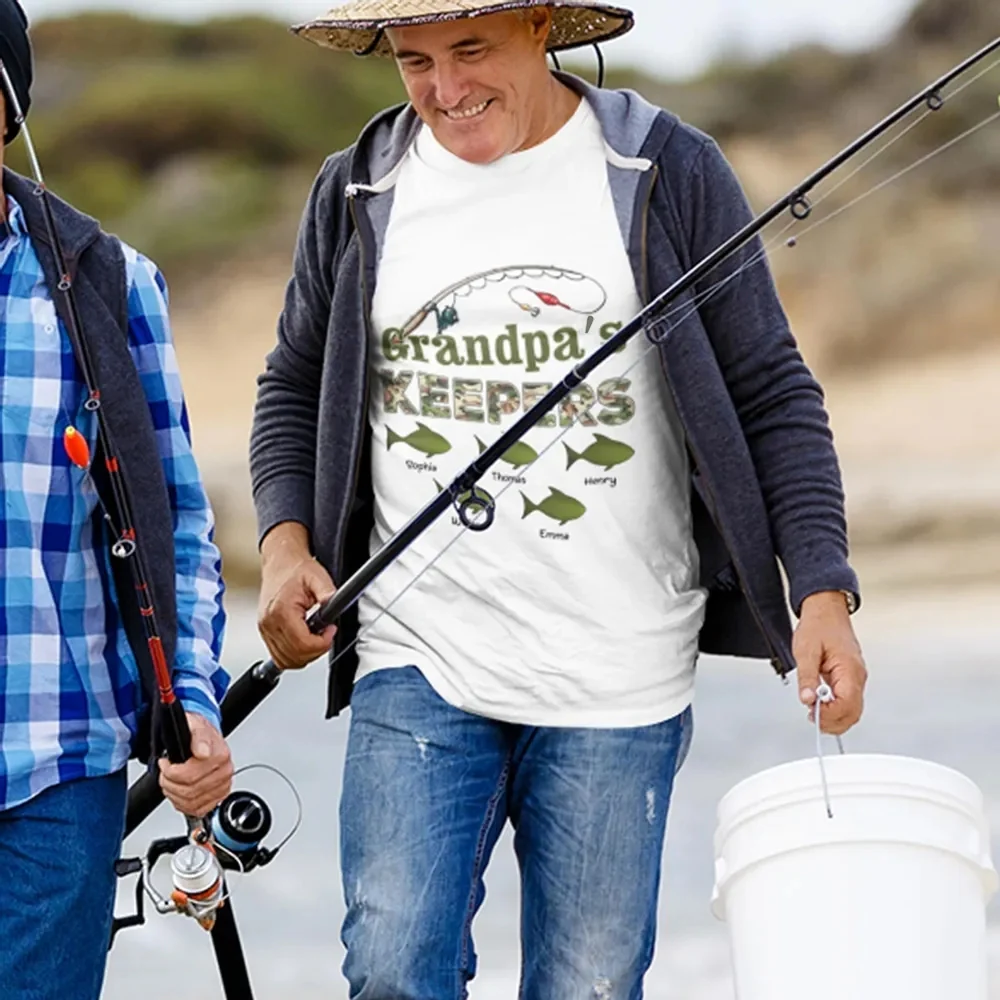 Grandpa's Keepers Camouflage Fishing Shirt – Personalized 2026 Father's Day Gift with Kids' Names - Image 6