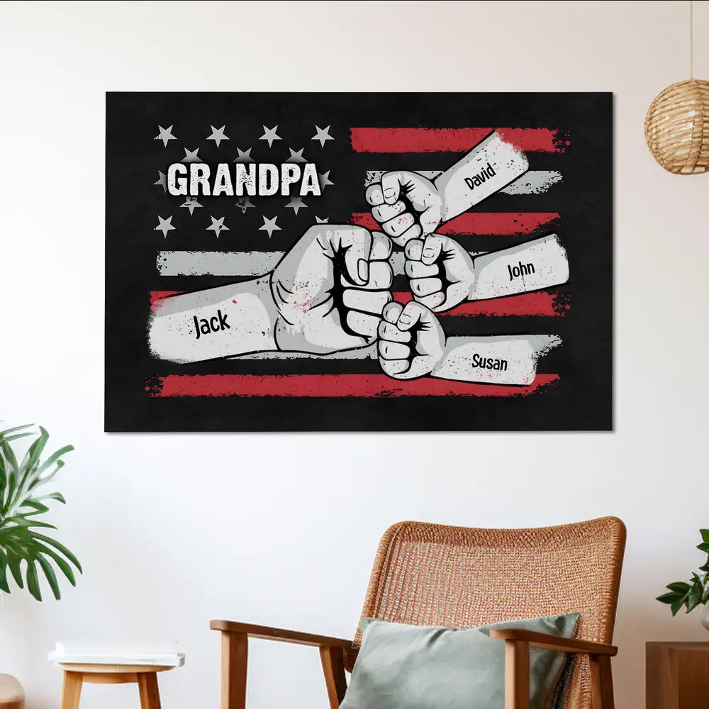 Custom Dad & Kids Fist Bump Canvas Poster - Personalized Father's Day Gift