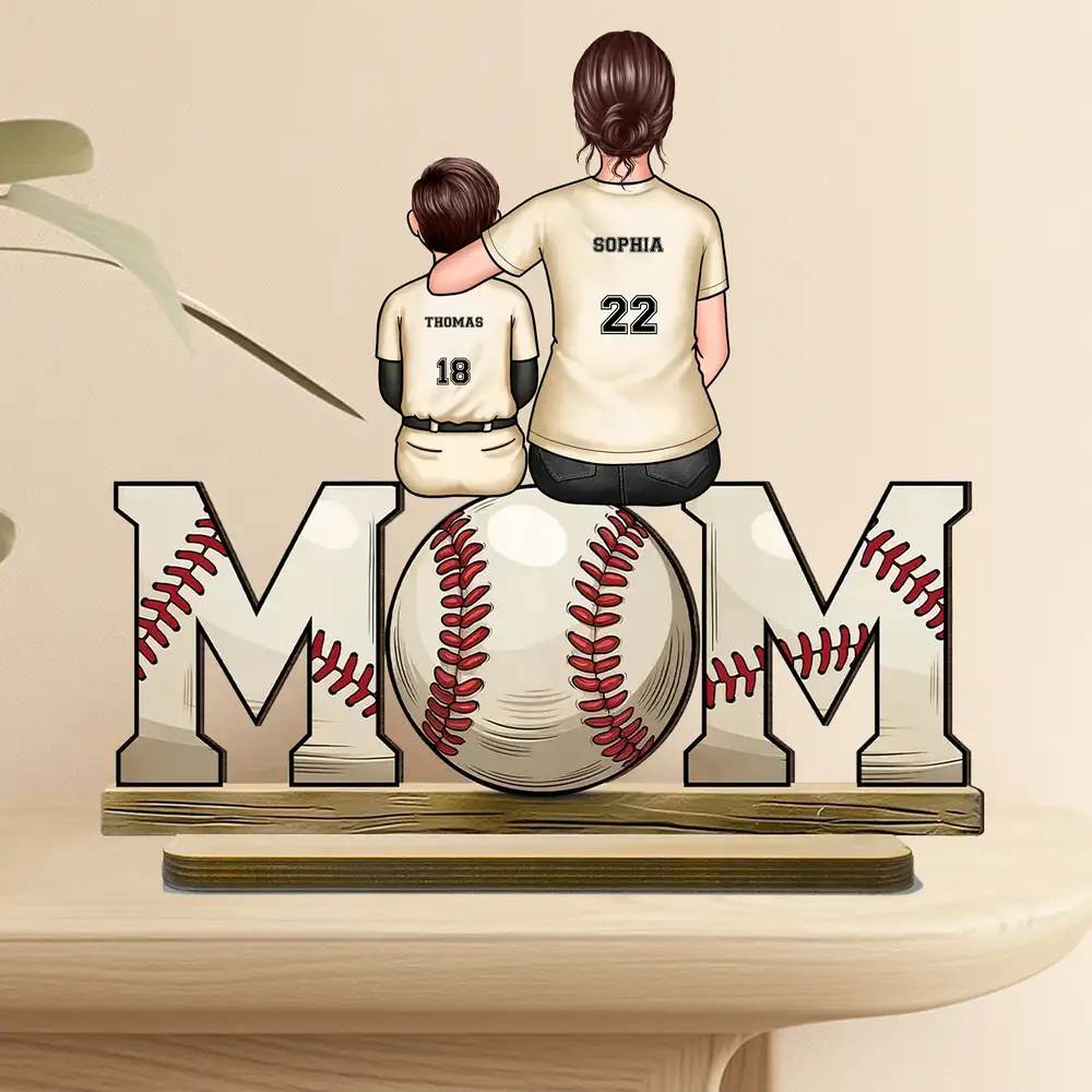 Mother and Son Baseball Moment – Personalized Wooden Plaque with Customizable Names and Numbers – Perfect Gift for Mom on Mother's Day