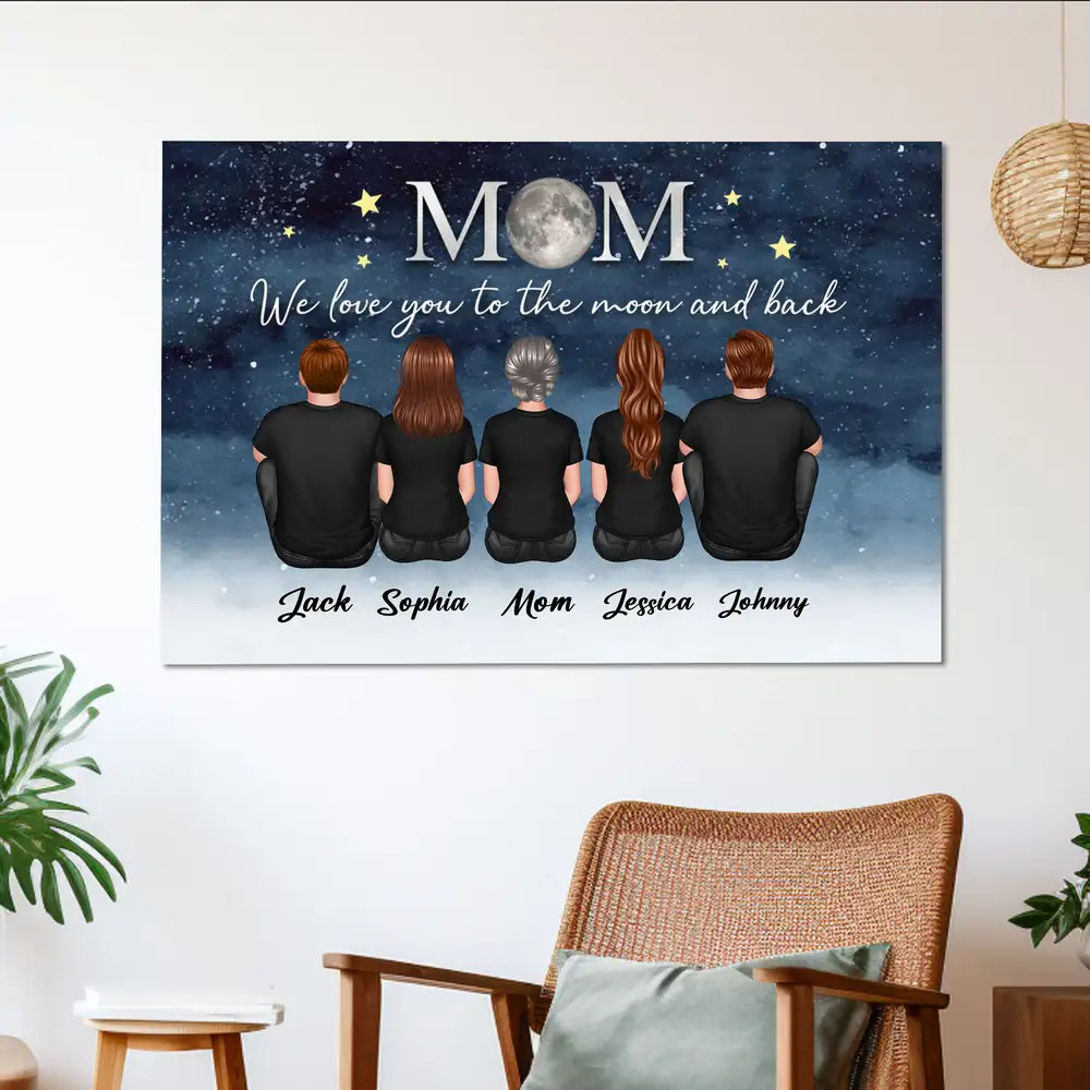 We Love You to the Moon and Back – Personalized Gift for Mom with Family Back View Design – Perfect for Mother’s Day or Family Day - Image 2