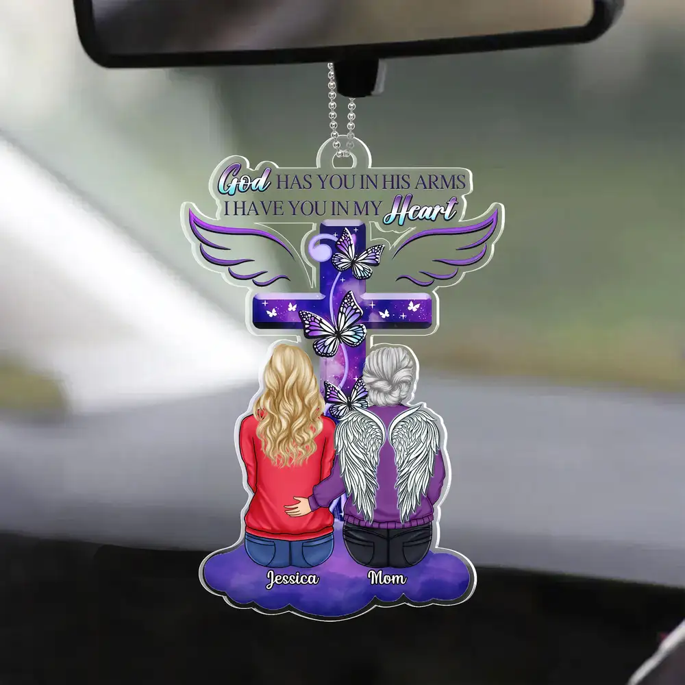 Memorial Acrylic Ornament for Lost Loved Ones β "God Has You in His Arms, I Have You in My Heart" β Personalized Car Hanger for Remembrance, Memorial Gift for Family - Image 2