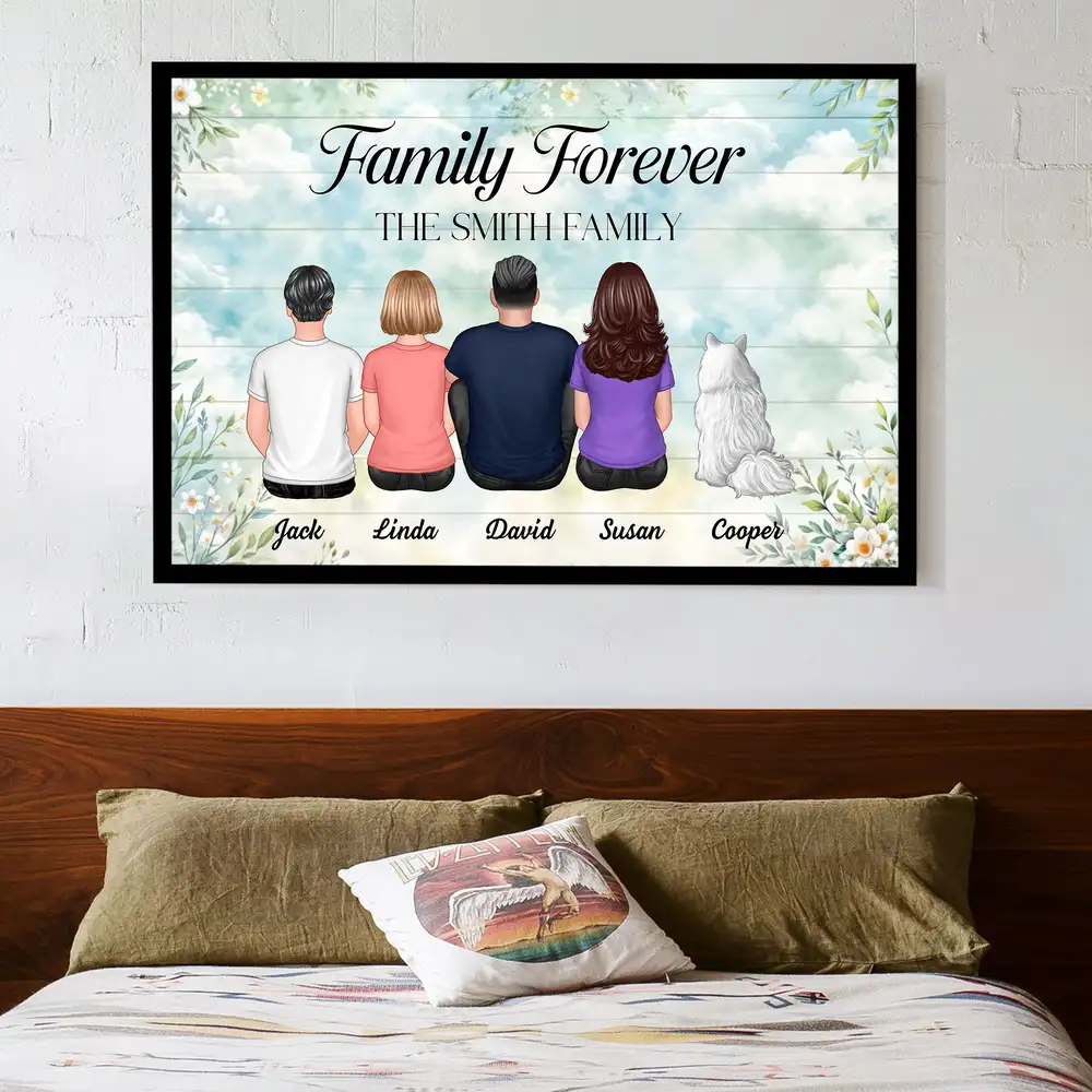 Family Forever Personalized Poster or Canvas – Back View Hug Scene with Pet and Kids, Thoughtful Gift for Family on Mother’s Day or Christmas - Image 2