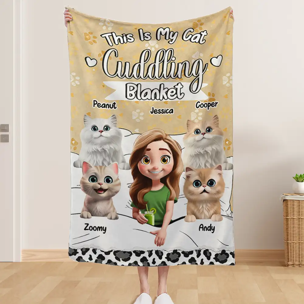 This Is My Cat Cuddling Blanket Personalized for Cat Lovers, Perfect Gift for Cat Owners, Fleece and Sherpa Blanket