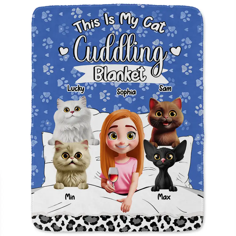 This Is My Cat Cuddling Blanket Personalized for Cat Lovers, Perfect Gift for Cat Owners, Fleece and Sherpa Blanket - Image 6