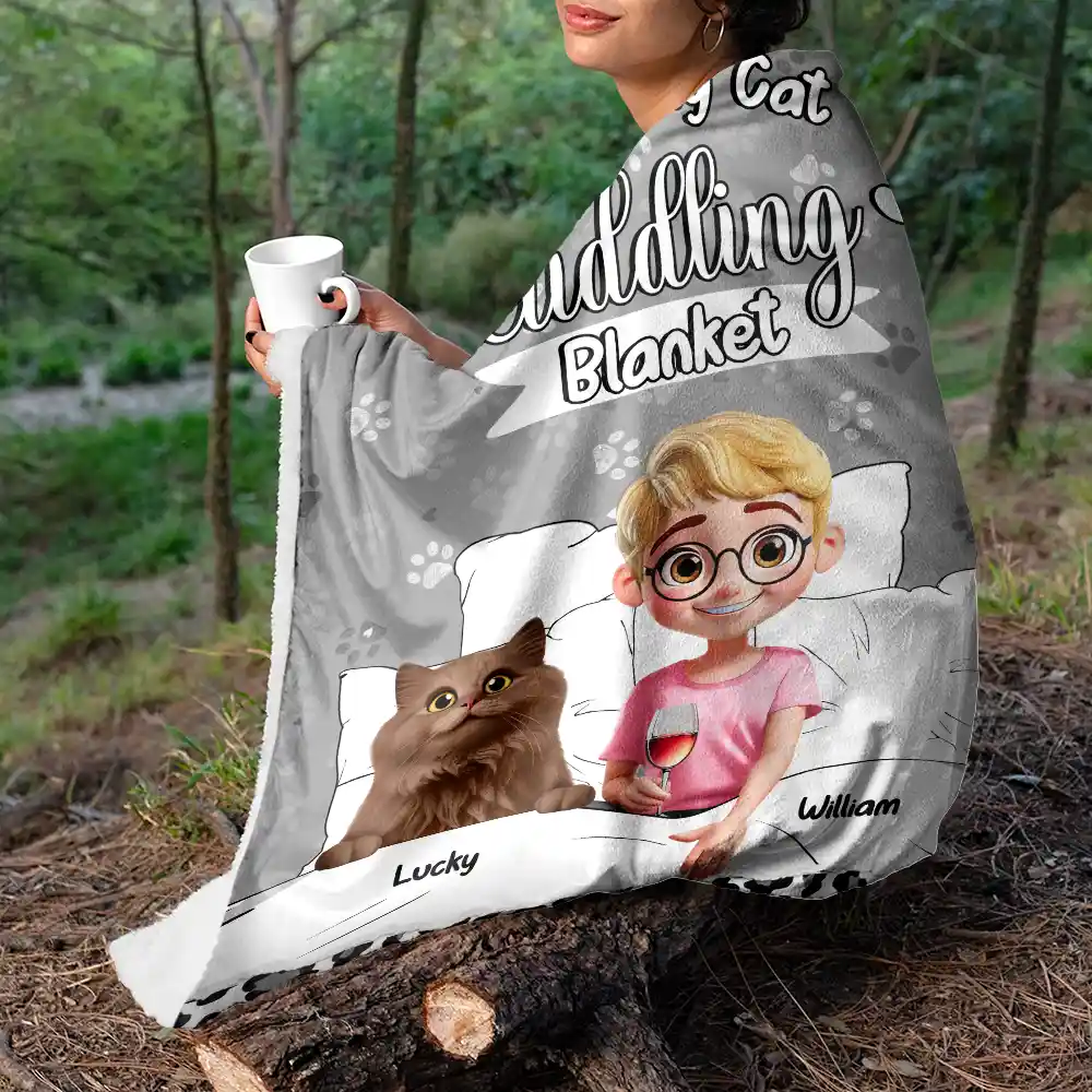 This Is My Cat Cuddling Blanket Personalized for Cat Lovers, Perfect Gift for Cat Owners, Fleece and Sherpa Blanket - Image 8