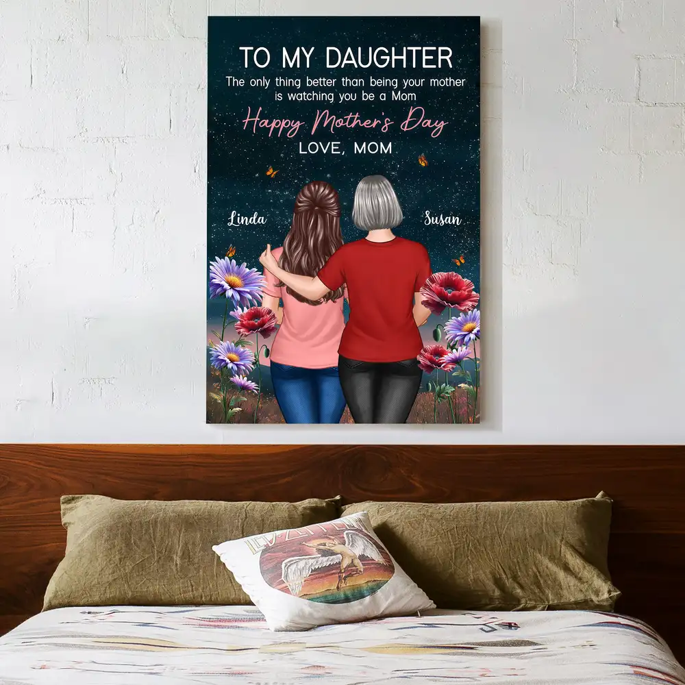Custom Poster or Canvas for Daughter – Beautiful Mother and Daughter Hug with Floral Background, Ideal Gift for Mother’s Day - Image 3