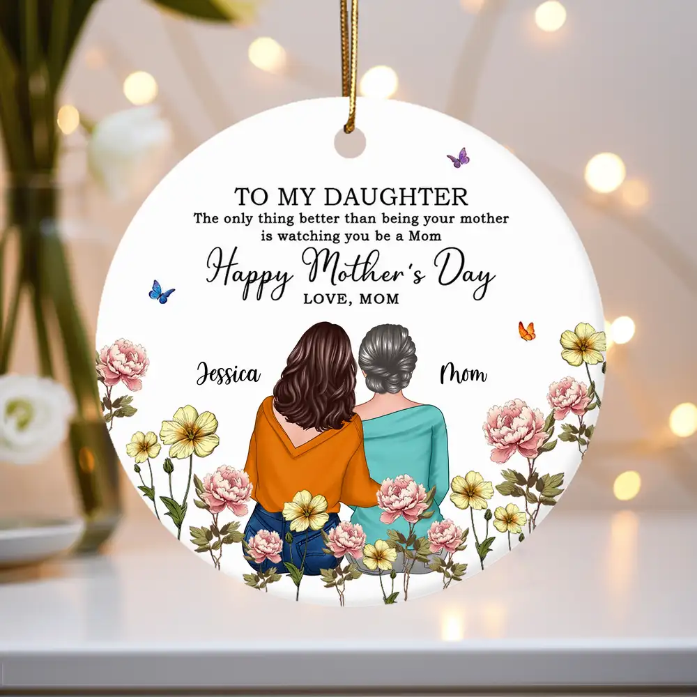 To My Daughter – Personalized Birth Month Flower Ceramic Ornament and More – A Special Gift for Daughter - Image 2