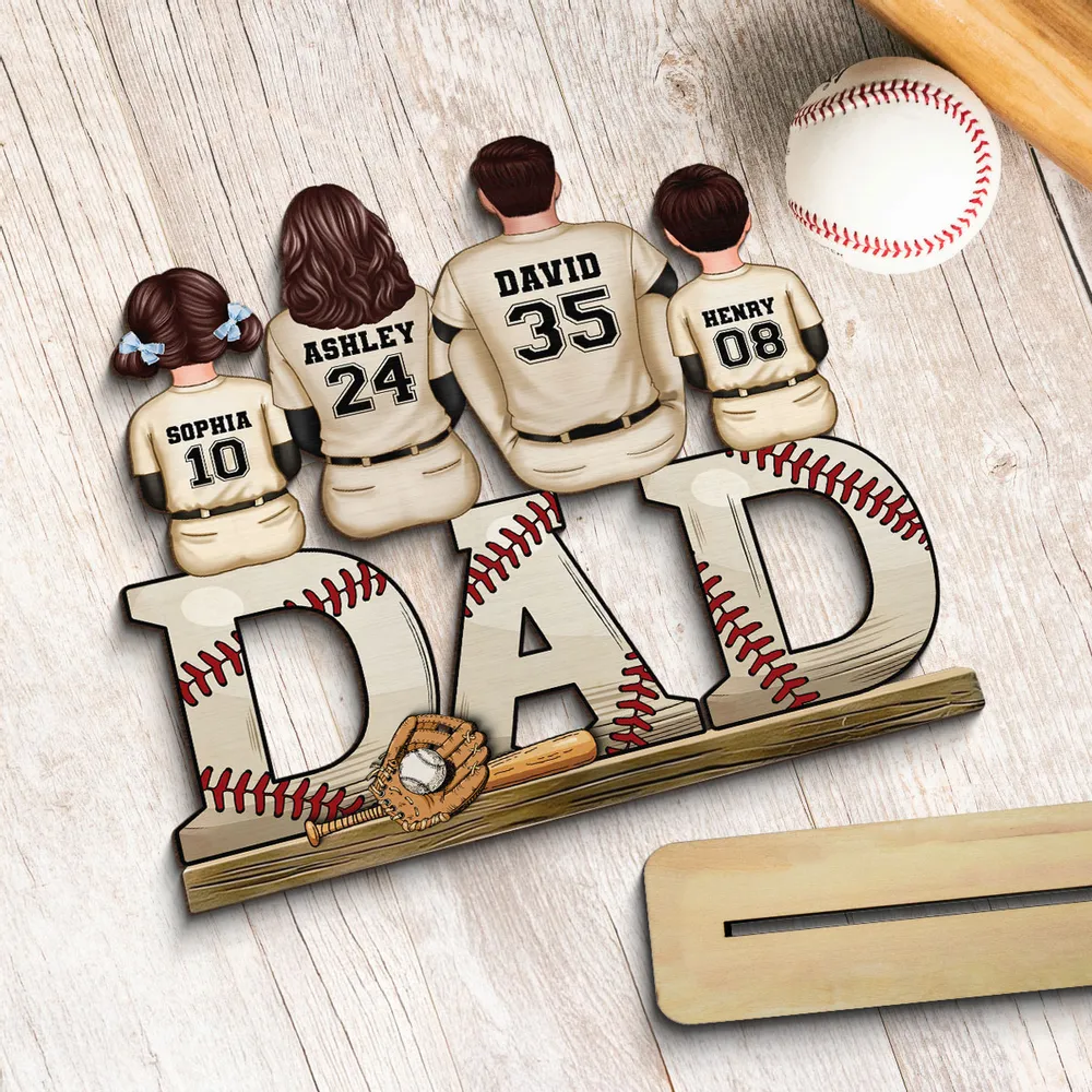 Family Baseball Theme – Custom Wooden Plaque for Dad, Personalized with Family Members and Jerseys – Ideal Father’s Day Gift - Image 3
