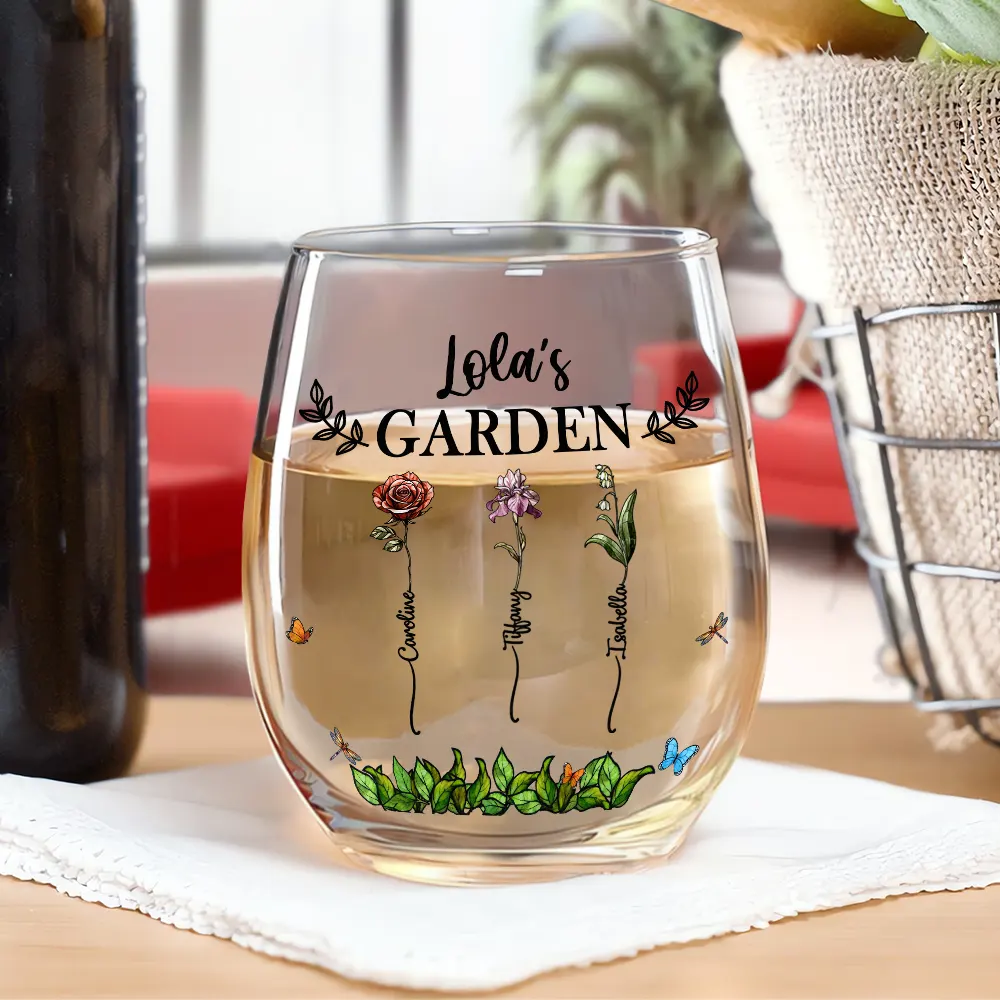 Grandma's Garden Personalized Wine Glass – Custom Floral Design with Loved Ones' Names, Ideal Mother’s Day Gift for Grandmothers, Wine Glass - Image 5