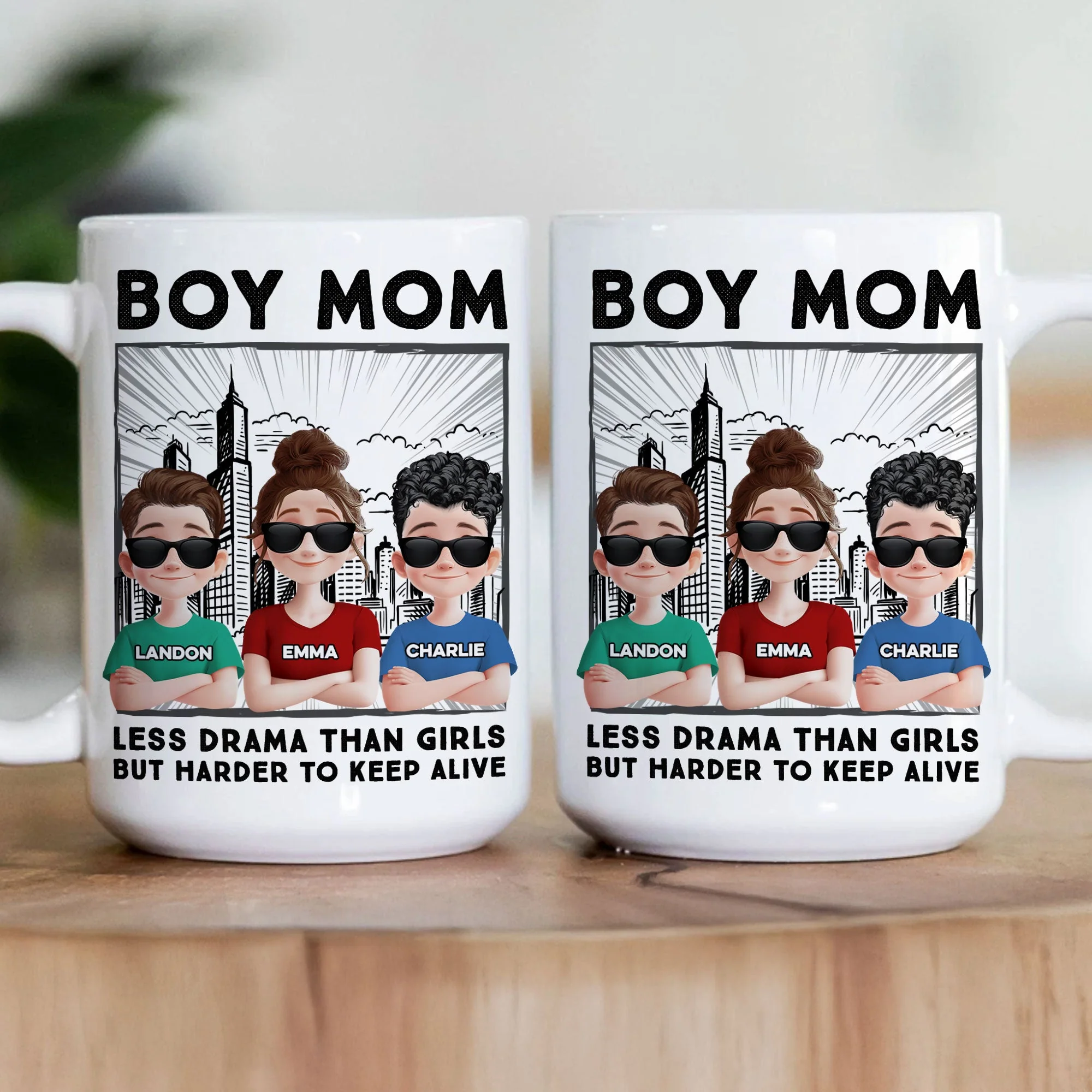 Boy Mom Mug - Less Drama Than Girls But Harder to Keep Alive - Perfect Gift for Moms of Boys, Mother's Day Gift, Personalized with Your Kids' Names, White Ceramic Mug - Image 2