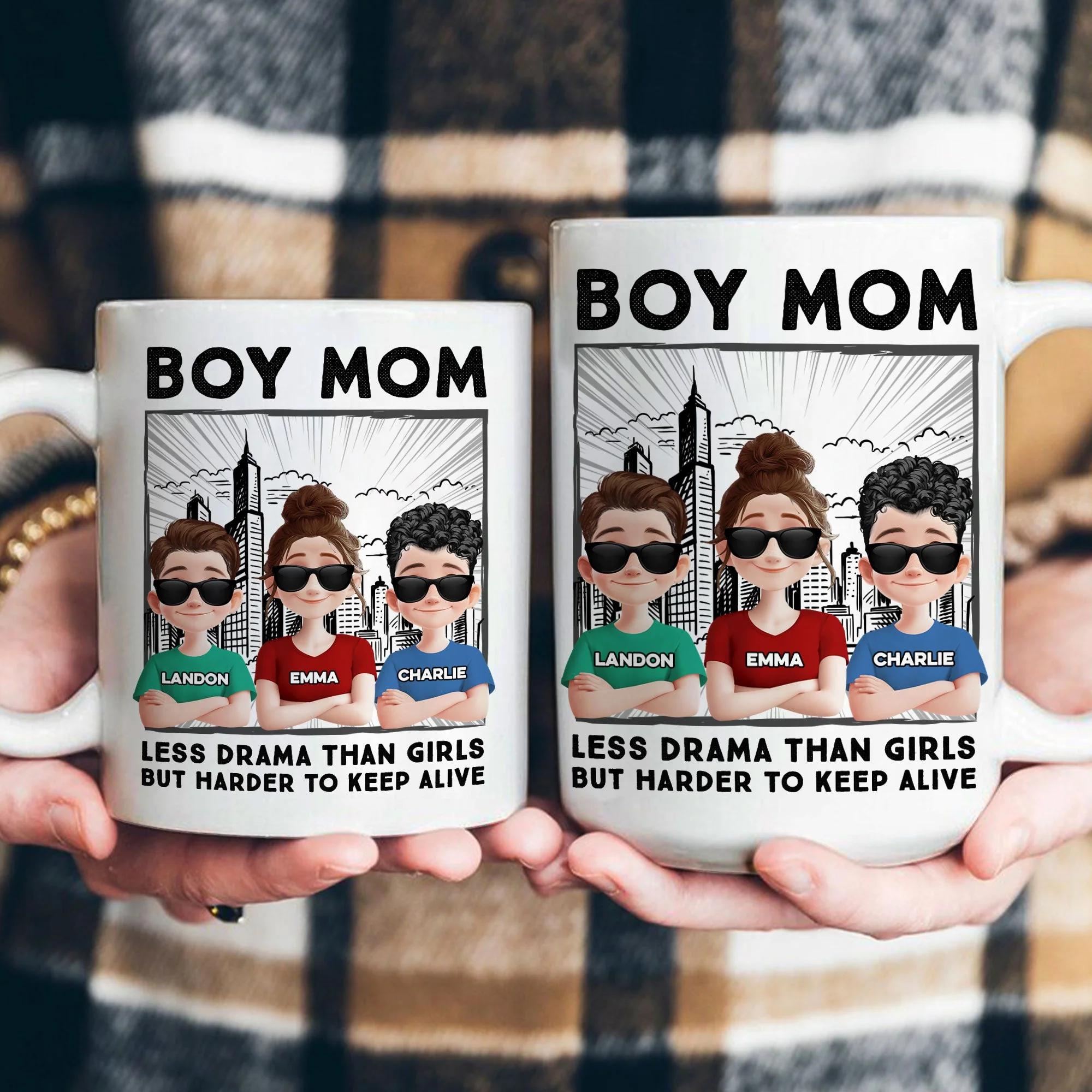 Boy Mom Mug - Less Drama Than Girls But Harder to Keep Alive - Perfect Gift for Moms of Boys, Mother's Day Gift, Personalized with Your Kids' Names, White Ceramic Mug - Image 3