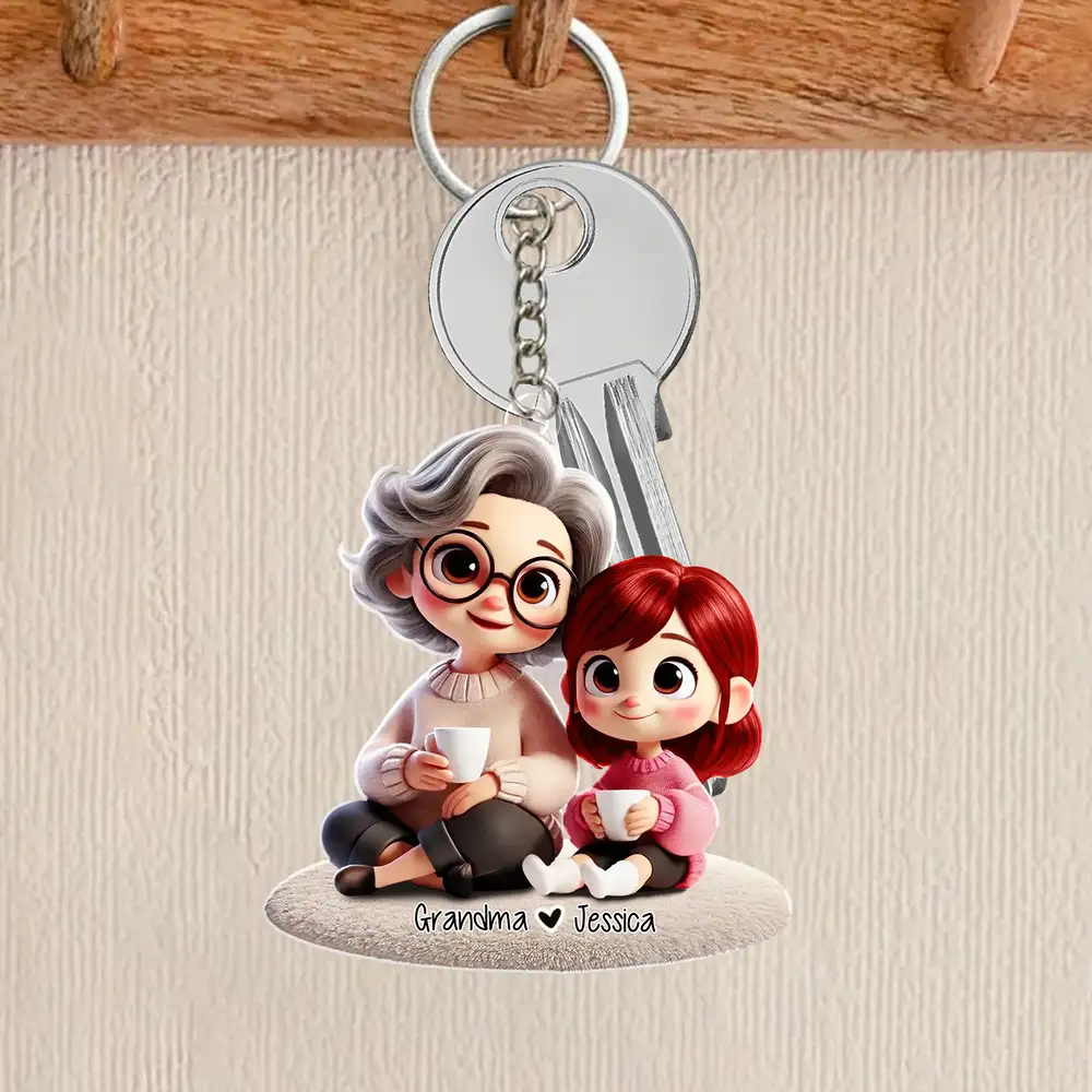 Happy Grandma & Grandkid Sitting Personalized Acrylic Keychain β Custom Gift for Grandparents and Grandkids - Image 3