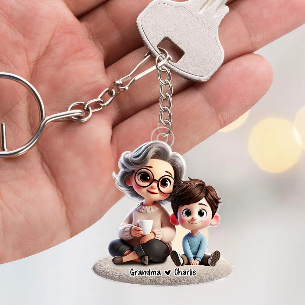 Happy Grandma & Grandkid Sitting Personalized Acrylic Keychain β Custom Gift for Grandparents and Grandkids - Image 4